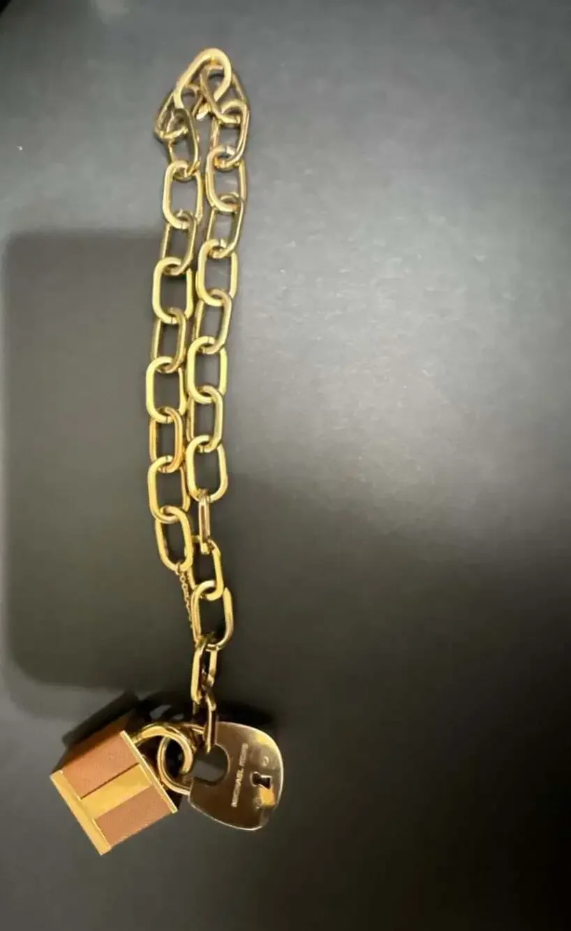 Michael Kors Padlock Charm Chain Link Bracelet in Gold-Tone